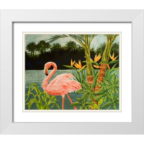 Tropical Flamingo I White Modern Wood Framed Art Print with Double Matting by Baliko, Linda