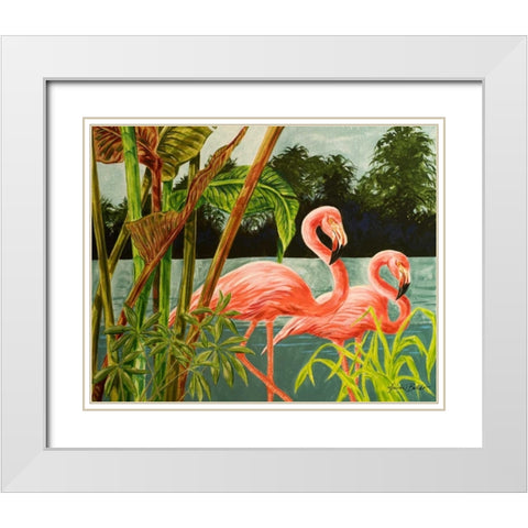Tropical Flamingo II White Modern Wood Framed Art Print with Double Matting by Baliko, Linda