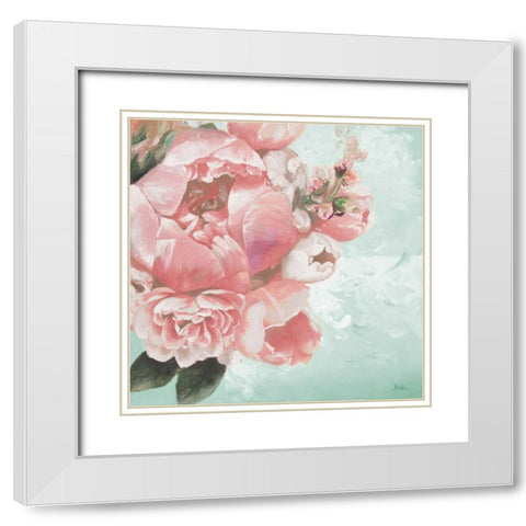 Pink Peonies I White Modern Wood Framed Art Print with Double Matting by Pinto, Patricia