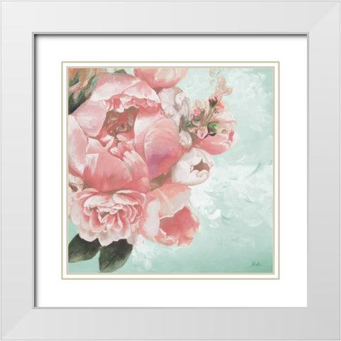 Pink Peonies I White Modern Wood Framed Art Print with Double Matting by Pinto, Patricia