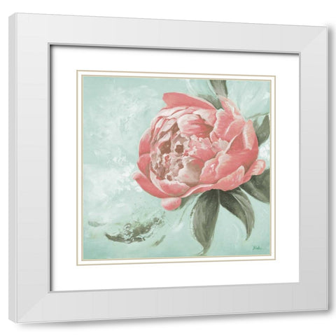 Pink Peonies II White Modern Wood Framed Art Print with Double Matting by Pinto, Patricia
