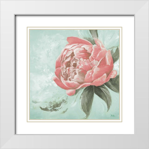 Pink Peonies II White Modern Wood Framed Art Print with Double Matting by Pinto, Patricia