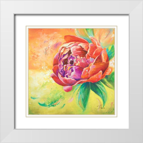 Beautiful Bouquet of Peonies II White Modern Wood Framed Art Print with Double Matting by Pinto, Patricia