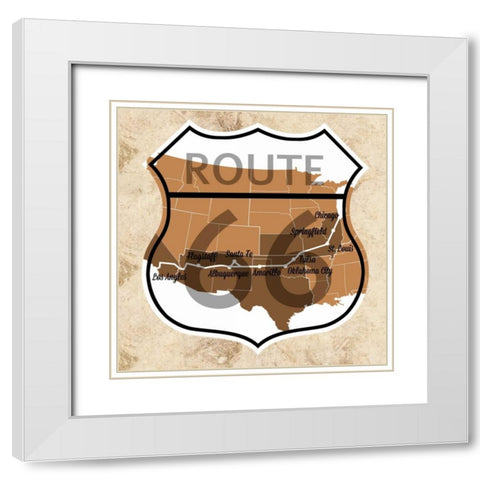 Route 66 Map White Modern Wood Framed Art Print with Double Matting by SD Graphics Studio