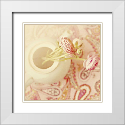 Teapot with Peonies White Modern Wood Framed Art Print with Double Matting by Gardner, Sarah