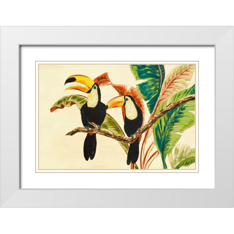 Tropical Toucans I White Modern Wood Framed Art Print with Double Matting by Baliko, Linda