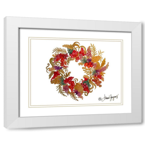 Christmas Wreath with Berries White Modern Wood Framed Art Print with Double Matting by Gaynor, Janice