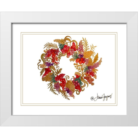 Christmas Wreath with Berries White Modern Wood Framed Art Print with Double Matting by Gaynor, Janice