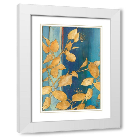 Golden Blue White Modern Wood Framed Art Print with Double Matting by Pinto, Patricia