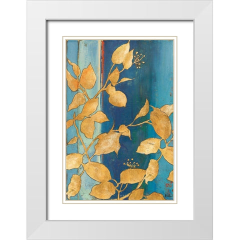 Golden Blue White Modern Wood Framed Art Print with Double Matting by Pinto, Patricia