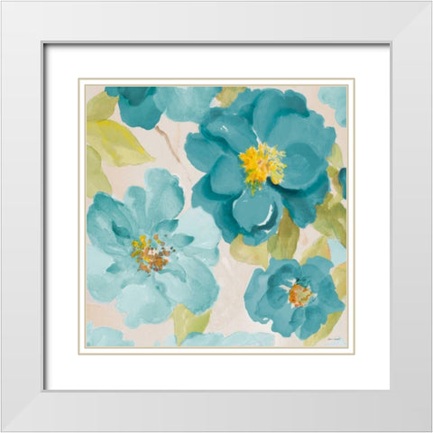 Teal Floral Delicate I White Modern Wood Framed Art Print with Double Matting by Loreth, Lanie