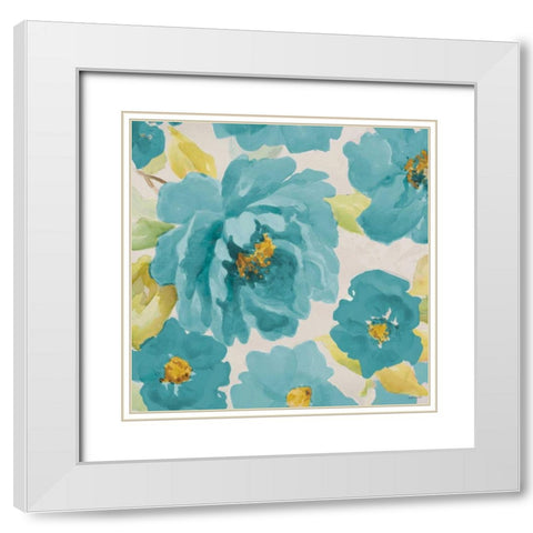 Teal Floral Delicate II White Modern Wood Framed Art Print with Double Matting by Loreth, Lanie