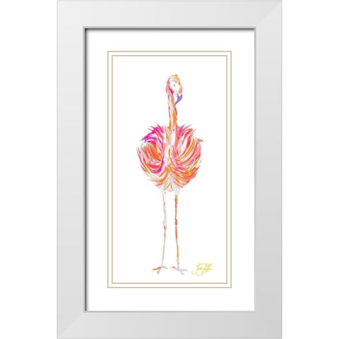 Punchy Flamingo I White Modern Wood Framed Art Print with Double Matting by DeRice, Julie