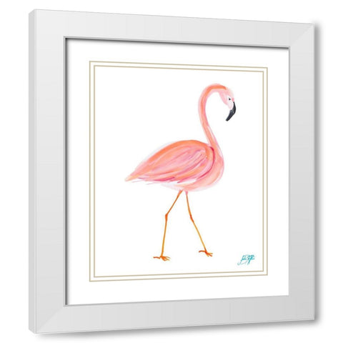 Flamingo Walk I White Modern Wood Framed Art Print with Double Matting by DeRice, Julie