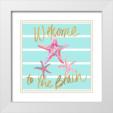 Starfish Welcome to the Beach White Modern Wood Framed Art Print with Double Matting by DeRice, Julie
