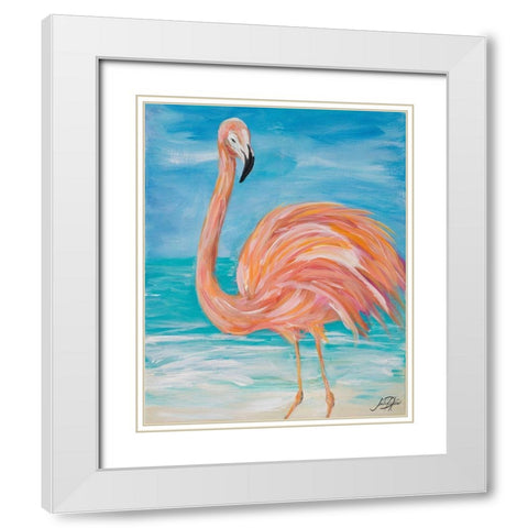 Flamingo Close up White Modern Wood Framed Art Print with Double Matting by DeRice, Julie