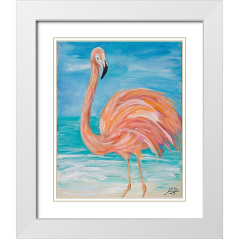 Flamingo Close up White Modern Wood Framed Art Print with Double Matting by DeRice, Julie