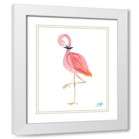 Flamingo Walk II White Modern Wood Framed Art Print with Double Matting by DeRice, Julie