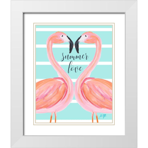Flamingo Summer Love White Modern Wood Framed Art Print with Double Matting by DeRice, Julie
