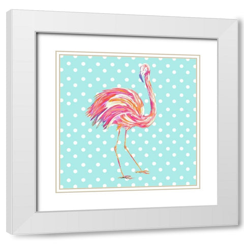Flamingo with Dots White Modern Wood Framed Art Print with Double Matting by DeRice, Julie