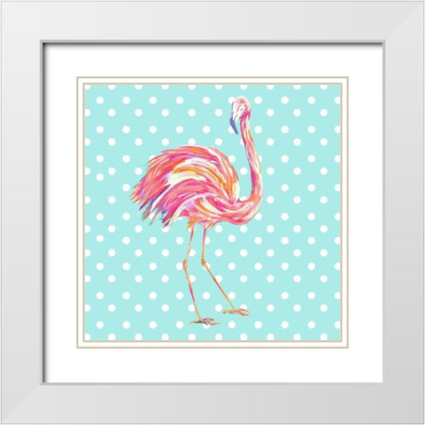 Flamingo with Dots White Modern Wood Framed Art Print with Double Matting by DeRice, Julie