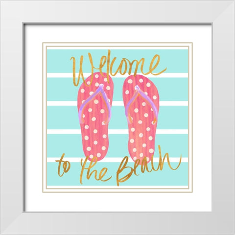 Flip Flops Welcome to the Beach White Modern Wood Framed Art Print with Double Matting by DeRice, Julie