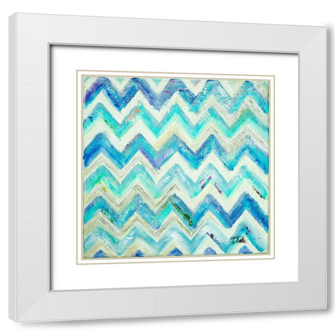 Blue Zig Zag White Modern Wood Framed Art Print with Double Matting by Pinto, Patricia