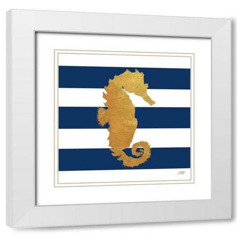 Sea Creatures on Stripes I White Modern Wood Framed Art Print with Double Matting by DeRice, Julie