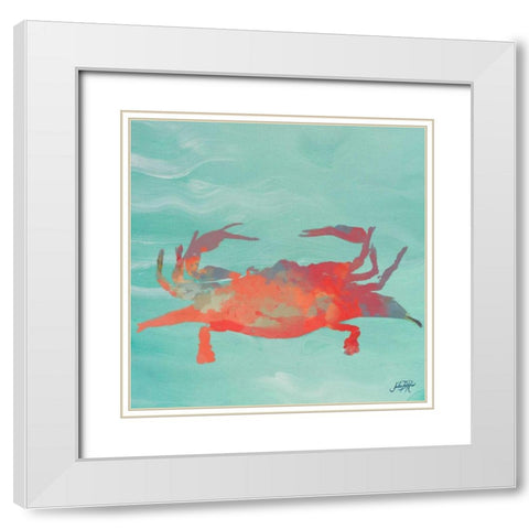 Sea Creatures on Teal I White Modern Wood Framed Art Print with Double Matting by DeRice, Julie