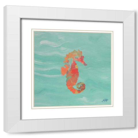 Sea Creatures on Teal III White Modern Wood Framed Art Print with Double Matting by DeRice, Julie
