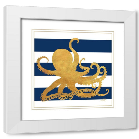 Sea Creatures on Stripes IV White Modern Wood Framed Art Print with Double Matting by DeRice, Julie
