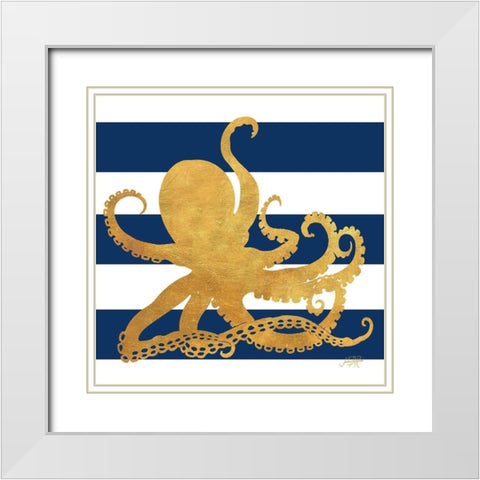 Sea Creatures on Stripes IV White Modern Wood Framed Art Print with Double Matting by DeRice, Julie