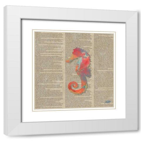Sea Creatures on Newsprint IV White Modern Wood Framed Art Print with Double Matting by DeRice, Julie