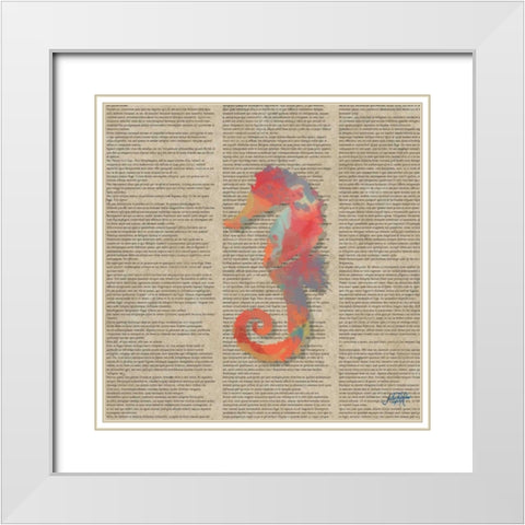 Sea Creatures on Newsprint IV White Modern Wood Framed Art Print with Double Matting by DeRice, Julie