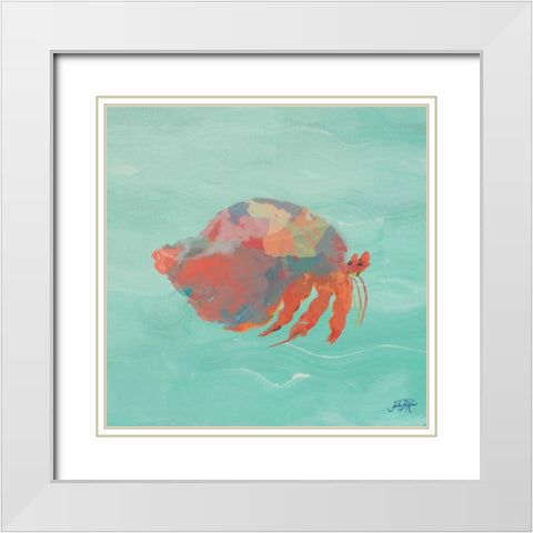 Sea Creatures on Teal II White Modern Wood Framed Art Print with Double Matting by DeRice, Julie