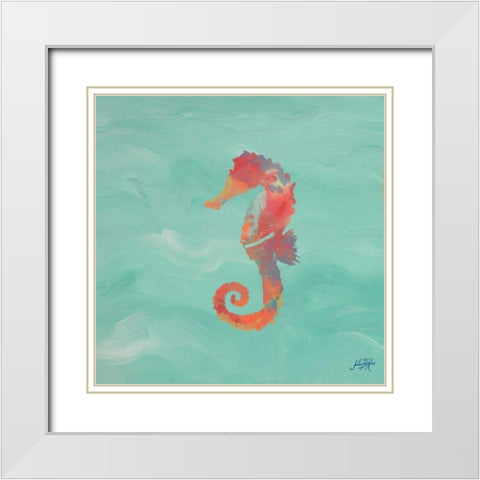 Sea Creatures on Teal IV White Modern Wood Framed Art Print with Double Matting by DeRice, Julie