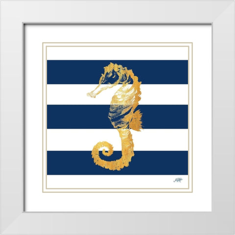 Gold Seahorse on Stripes II White Modern Wood Framed Art Print with Double Matting by DeRice, Julie