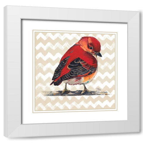 Chevron Baby Red Bird I White Modern Wood Framed Art Print with Double Matting by Pinto, Patricia
