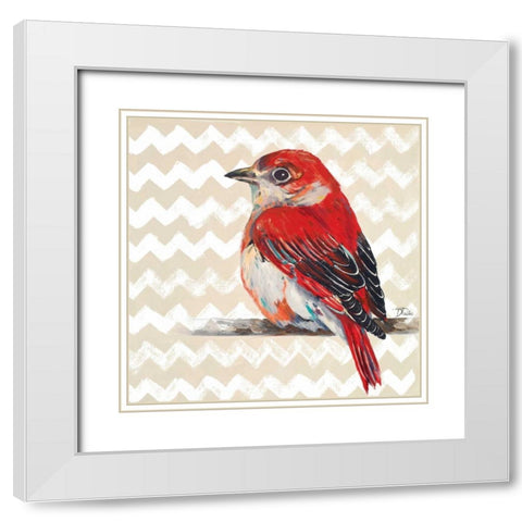 Cheveron Baby Red Bird II White Modern Wood Framed Art Print with Double Matting by Pinto, Patricia