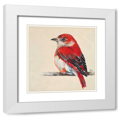 Baby Red Bird II White Modern Wood Framed Art Print with Double Matting by Pinto, Patricia