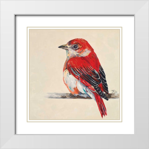Baby Red Bird II White Modern Wood Framed Art Print with Double Matting by Pinto, Patricia