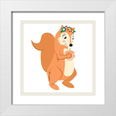 Fun Loving Squirrel White Modern Wood Framed Art Print with Double Matting by Josefina