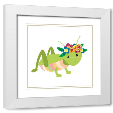 Fun Loving Caterpillar White Modern Wood Framed Art Print with Double Matting by Josefina