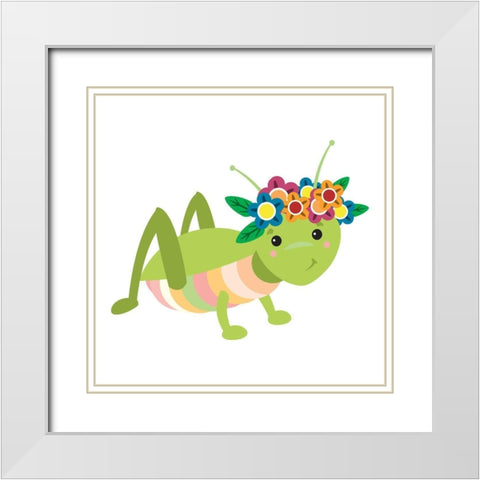 Fun Loving Caterpillar White Modern Wood Framed Art Print with Double Matting by Josefina