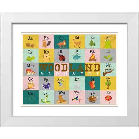 Woodland Alphabet (horizontal) White Modern Wood Framed Art Print with Double Matting by Josefina