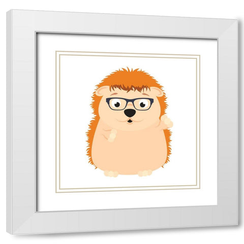 Fun Loving Hedgehog White Modern Wood Framed Art Print with Double Matting by Josefina