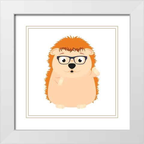 Fun Loving Hedgehog White Modern Wood Framed Art Print with Double Matting by Josefina