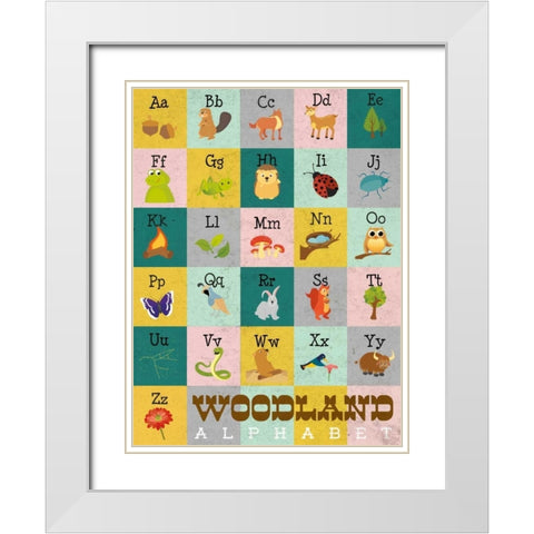Woodland Alphabet White Modern Wood Framed Art Print with Double Matting by Josefina