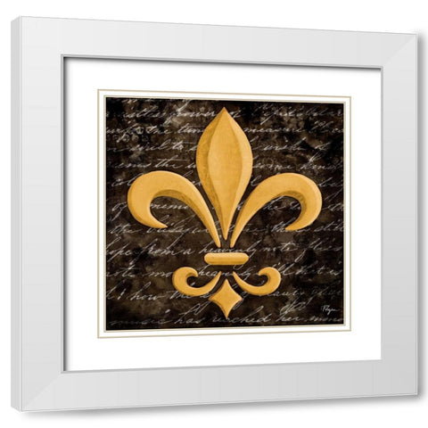Scripted Gold Fleur de lis Border I White Modern Wood Framed Art Print with Double Matting by Rhyan, Vivien