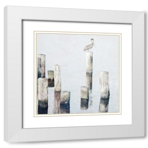 Perched Pelican White Modern Wood Framed Art Print with Double Matting by Nawrocke, Bruce